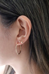 14K Solid Yellow Gold Three Sided Diamond Cut Hoop Earring