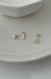 14K Solid Yellow Gold 4MM CZ Flat Back Single Stud Earring
