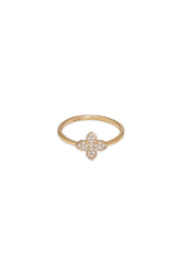 14K Solid Yellow Gold CZ Four Clover Ring