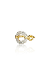 14K Solid Yellow Gold CZ Two Open Circle Statement Ring