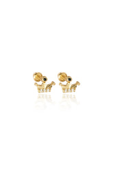 14K Solid Yellow Gold Crown Screw Back Stud Earring