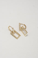 14K Solid Yellow Gold Diamond Cut Rectangle Dangle Hoop Earring