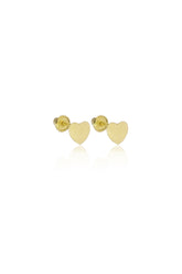14K Solid Gold Flat Heart Screw Back Stud Earring