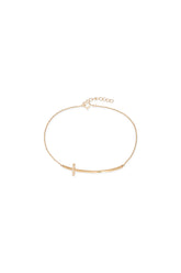 14K Solid Yellow Gold Long Cross Charm Bracelet