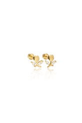 14K Solid Yellow Gold Rose Stem Screw Back Stud Earring