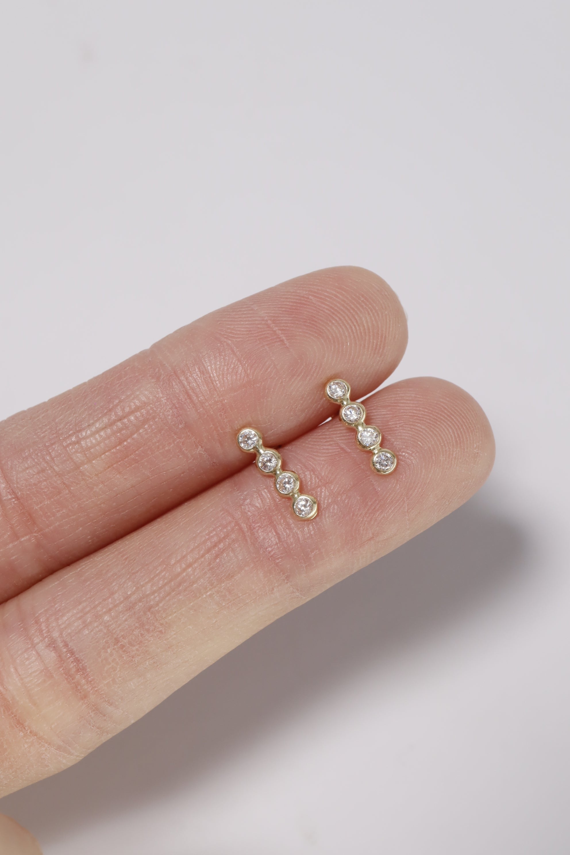 14K Solid Gold 4 CZ Bezel Drop Screw Back Stud Earring - Pretty At Sam