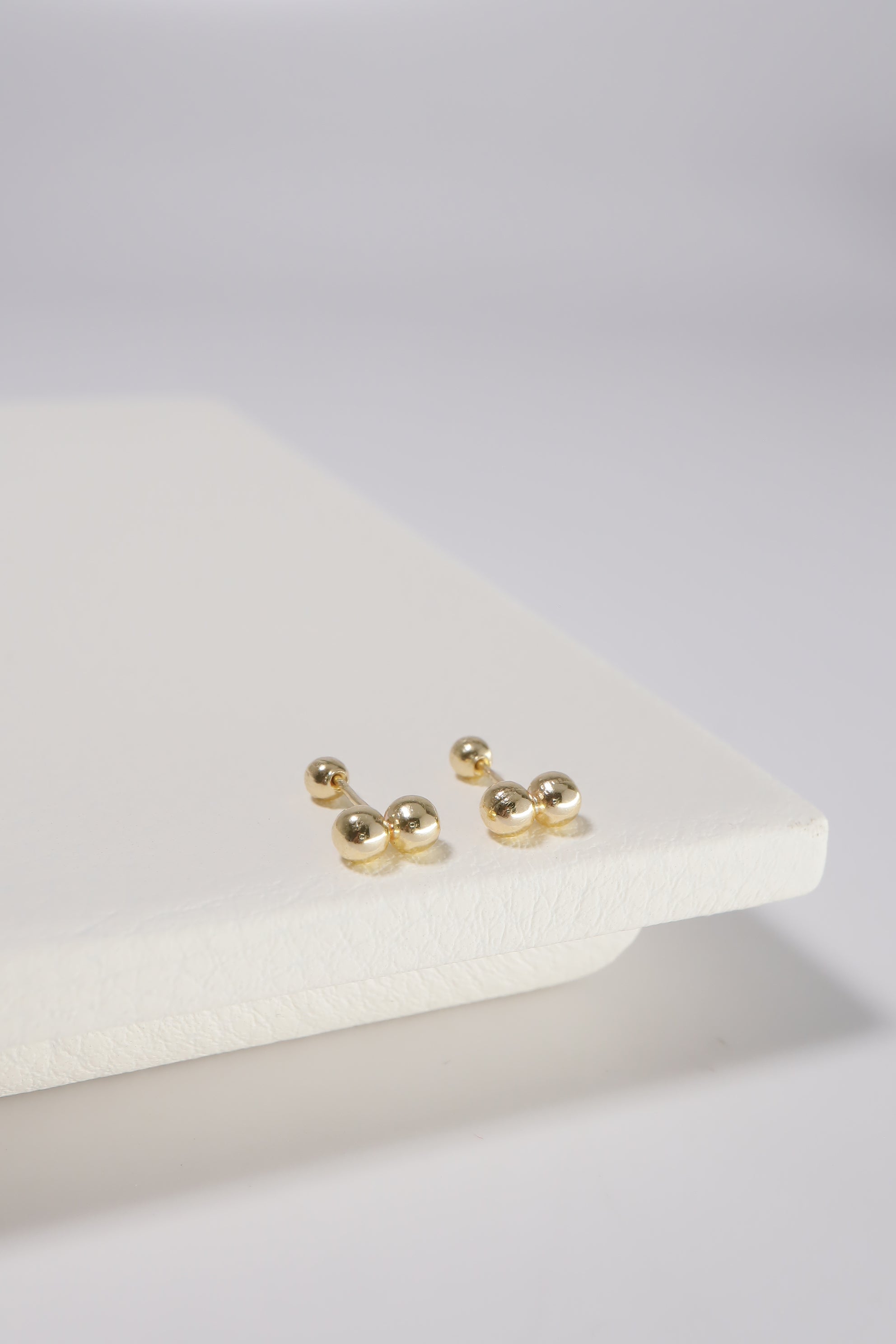 14K Solid Gold Double Ball Screw Back Stud Earring - Pretty At Sam