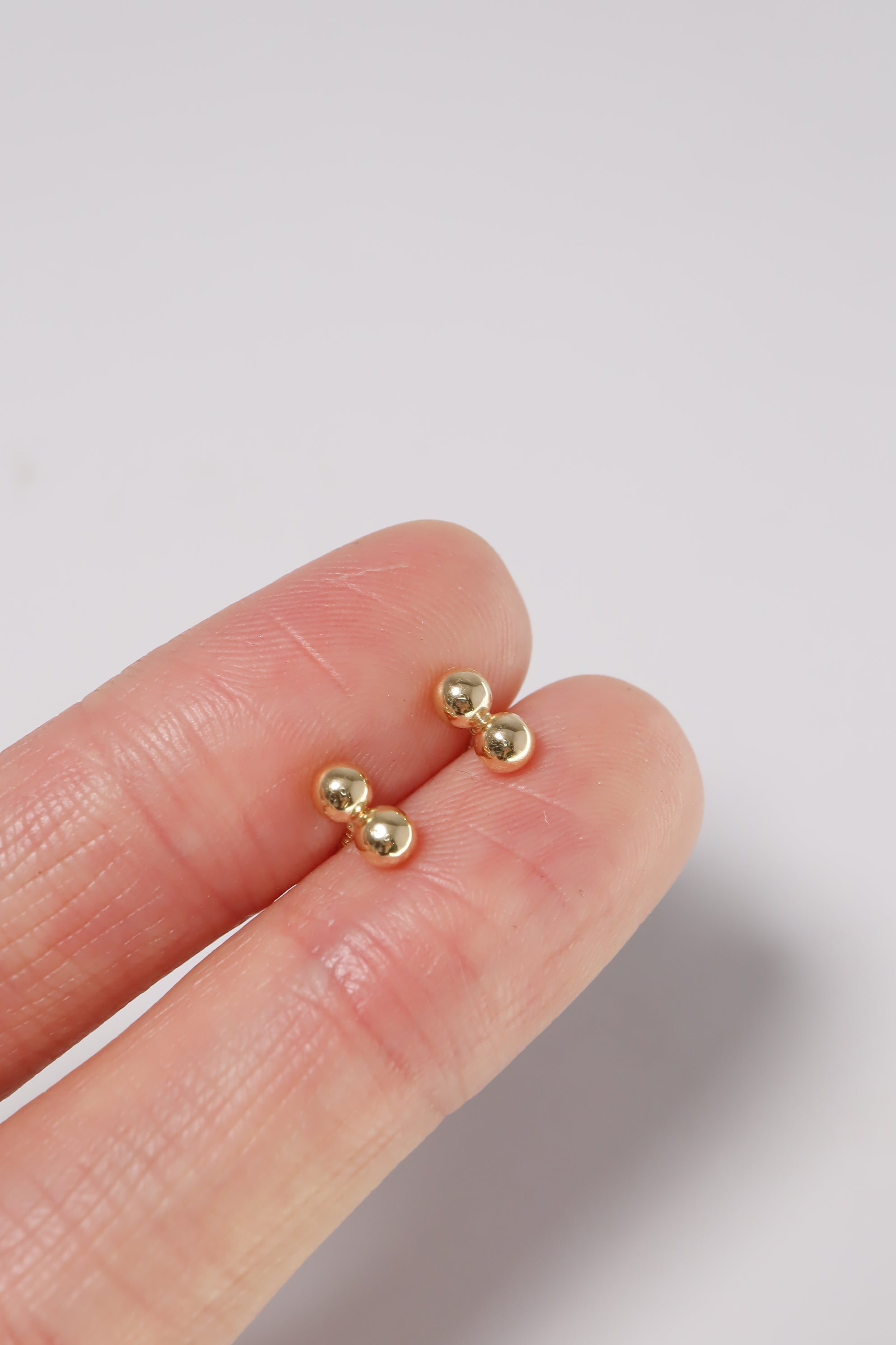 14K Solid Gold Double Ball Screw Back Stud Earring - Pretty At Sam