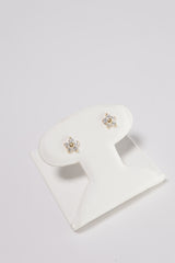 14K Solid Gold CZ Flower Screw Back Stud Earring - Pretty At Sam