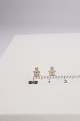 14K Solid Gold CZ Flower Screw Back Stud Earring - Pretty At Sam