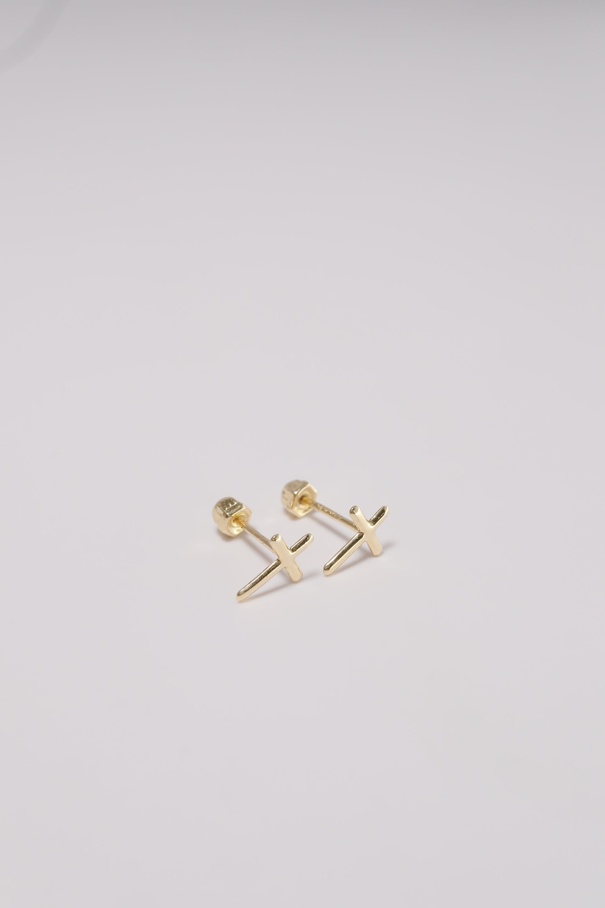 14K Solid Gold Cross Screw Back Stud Earring - Pretty At Sam