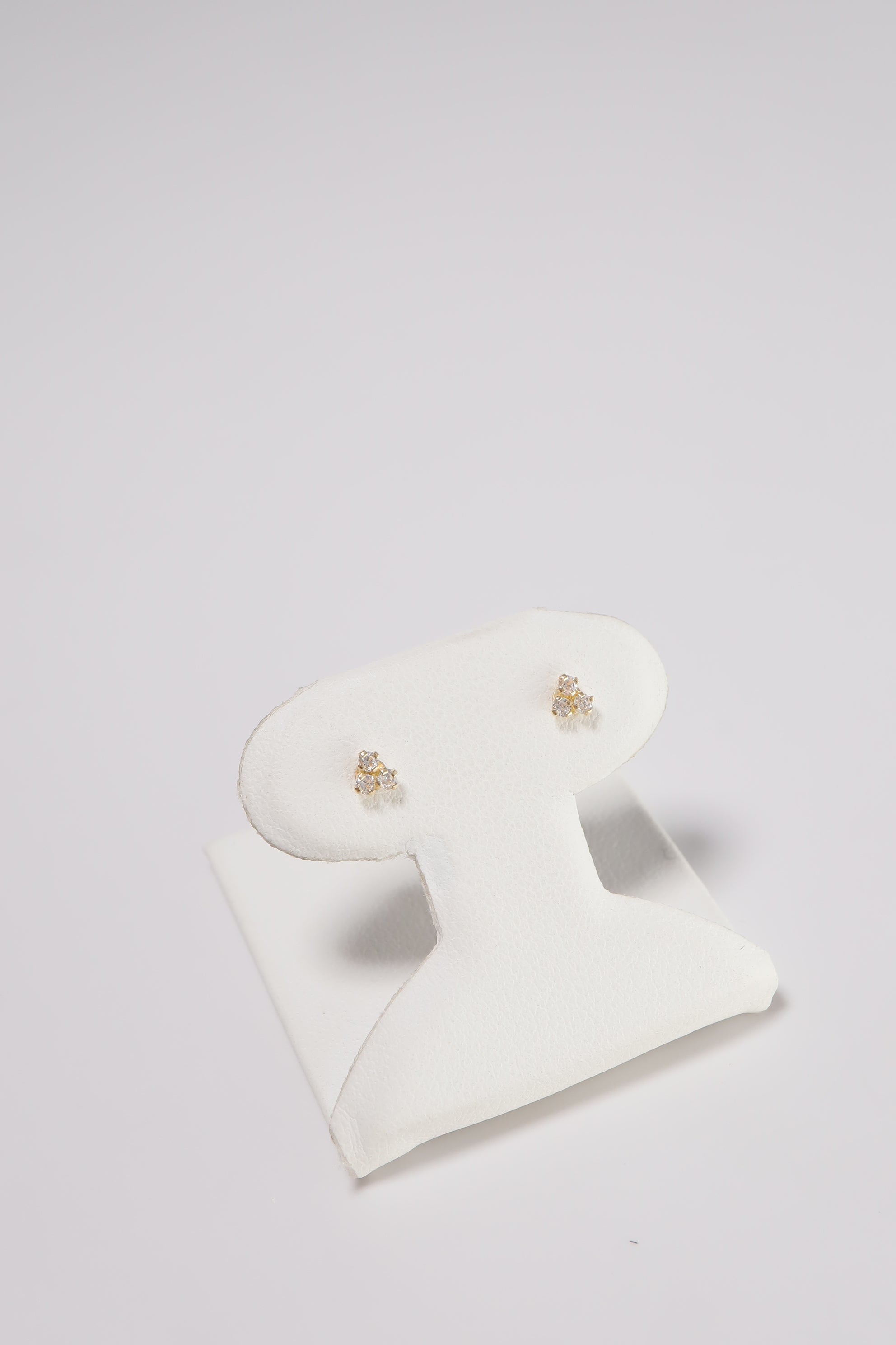 14K Solid Gold 3 CZ Stud Screw Back Stud Earring - Pretty At Sam