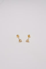 14K Solid Gold 3 CZ Stud Screw Back Stud Earring - Pretty At Sam