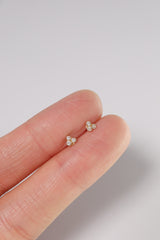 14K Solid Gold 3 CZ Stud Screw Back Stud Earring - Pretty At Sam