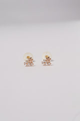 14K Solid Gold CZ 3 Flowers Stud Earring - Pretty At Sam