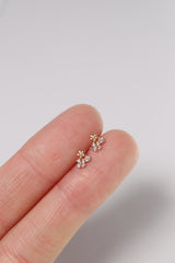 14K Solid Gold CZ 3 Flowers Stud Earring - Pretty At Sam