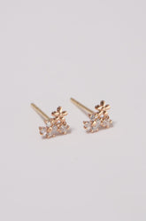 14K Solid Gold CZ 3 Flowers Stud Earring - Pretty At Sam