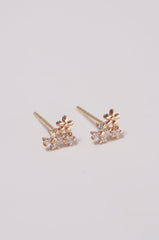 14K Solid Gold CZ 3 Flowers Stud Earring - Pretty At Sam