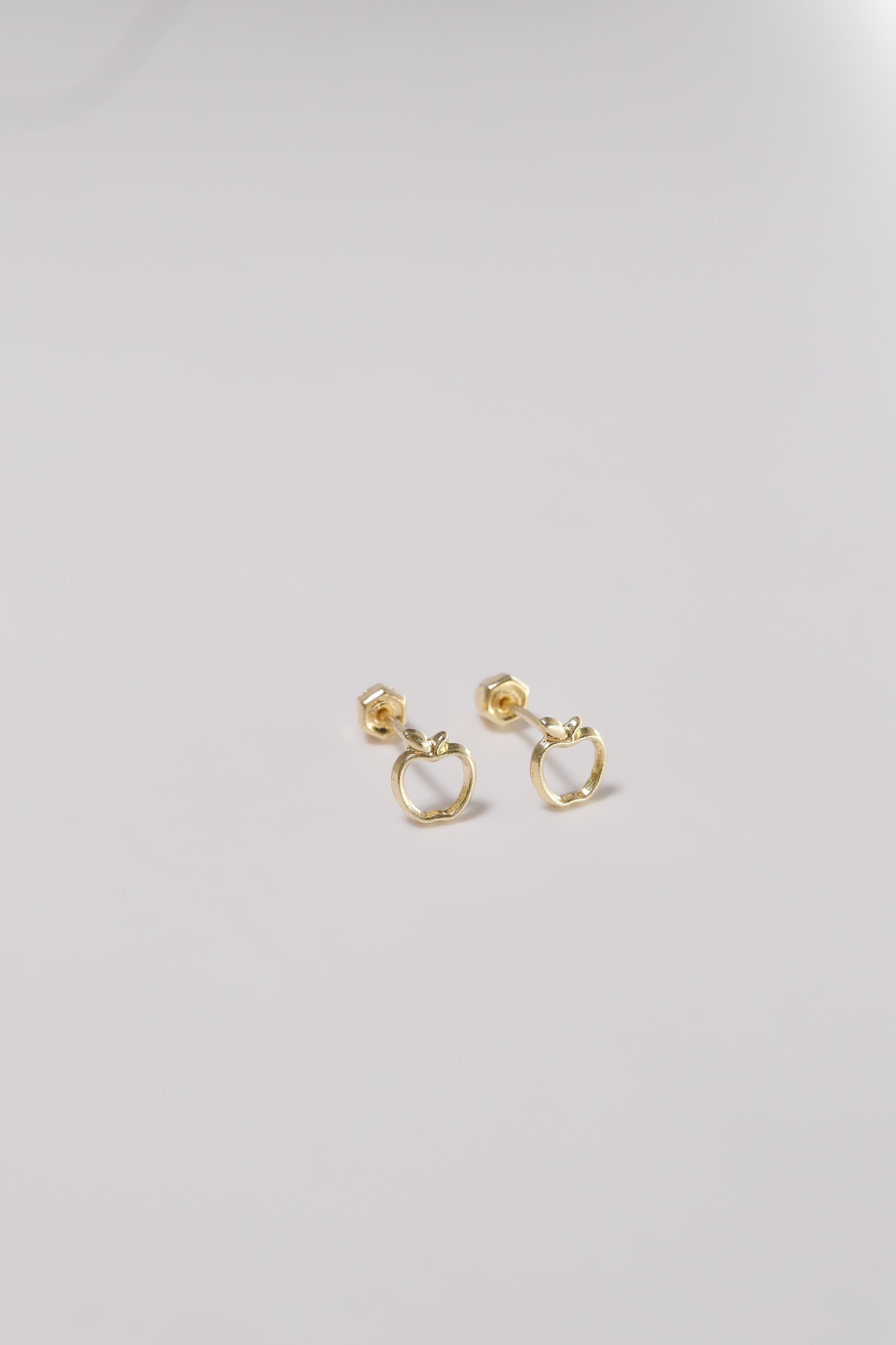 14K Solid Gold Open Apple Stud Screw Back Stud Earring - Pretty At Sam