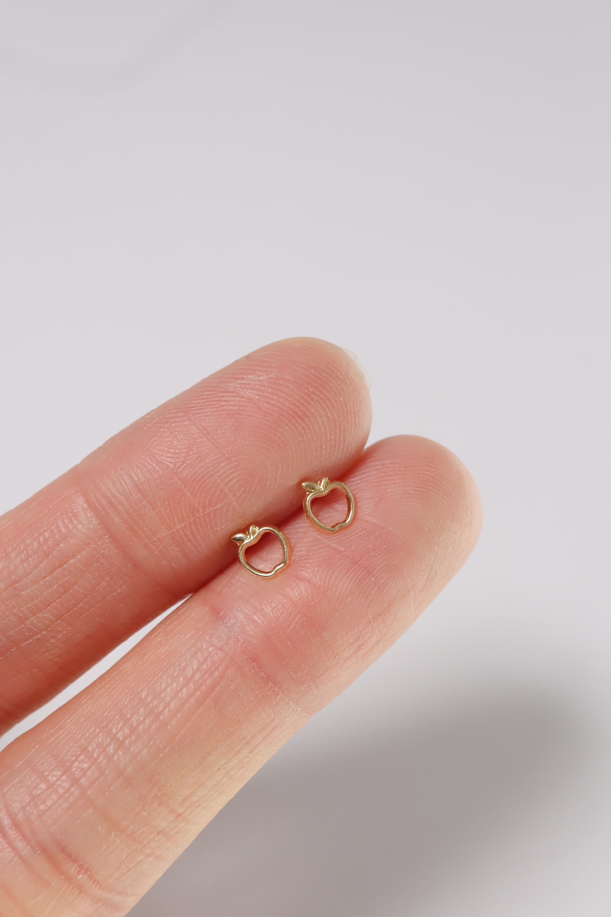 14K Solid Gold Open Apple Stud Screw Back Stud Earring - Pretty At Sam