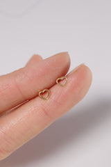 14K Solid Gold Open Heart Stud Screw Back Stud Earring - Pretty At Sam