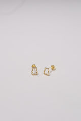 14K Solid Gold Open Teddy Bear Stud Screw Back Stud Earring - Pretty At Sam