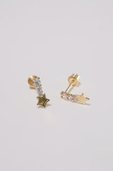 14K Solid Gold CZ Bar Star Drop Screw Back Single Stud - Pretty At Sam