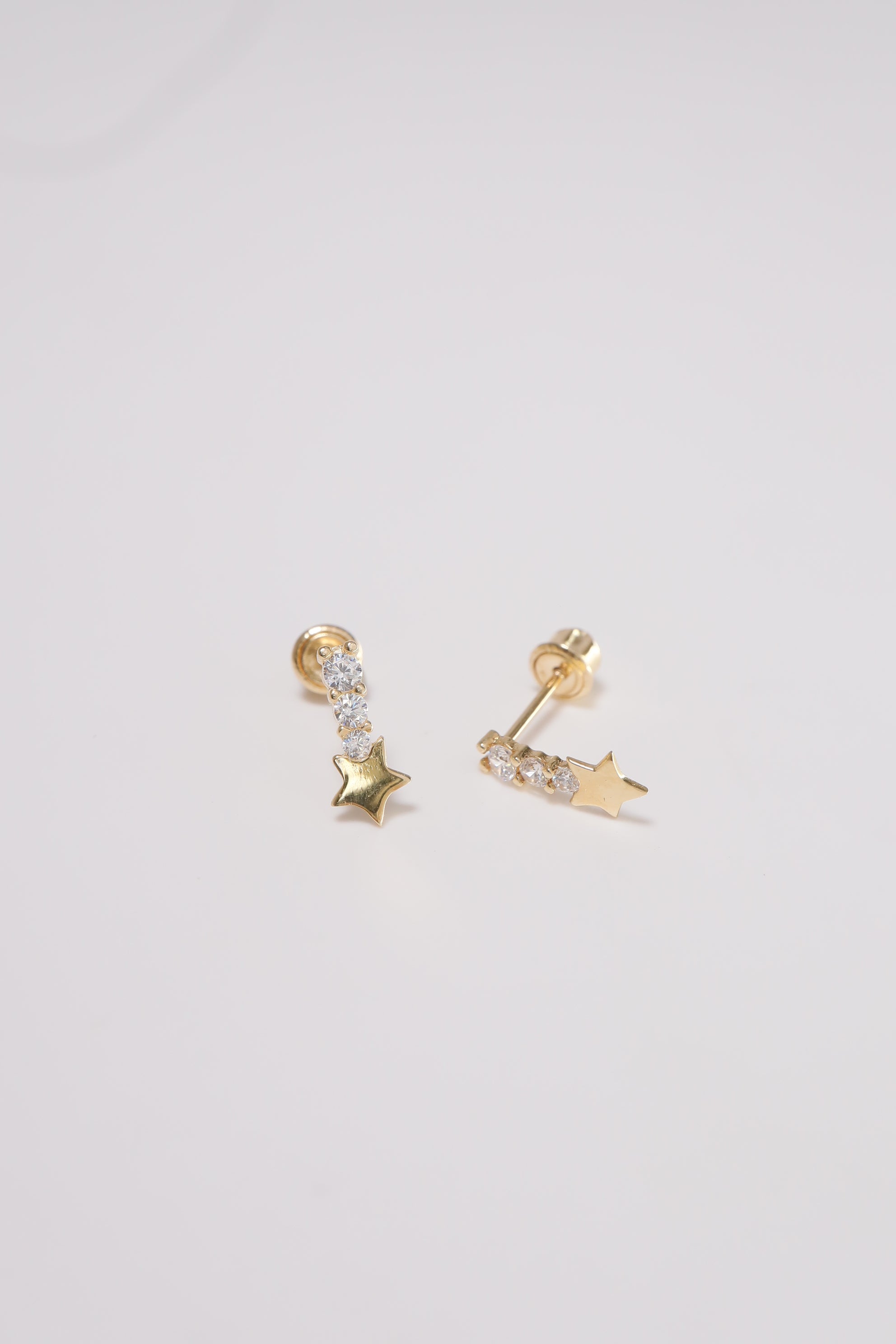 14K Solid Gold CZ Bar Star Drop Screw Back Single Stud - Pretty At Sam