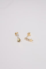 14K Solid Gold CZ Bar Star Drop Screw Back Single Stud - Pretty At Sam