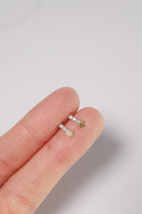 14K Solid Gold CZ Bar Star Drop Screw Back Single Stud - Pretty At Sam