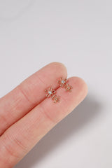 14K Solid Rose Gold 2 Flower Stud Earring - Pretty At Sam
