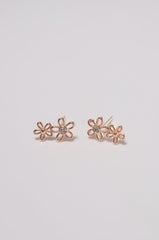 14K Solid Rose Gold 2 Flower Stud Earring - Pretty At Sam