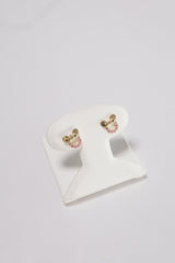 14K Gold Pink Stone Mouse Ribbon Screw Back Stud Piercing Earring - Pretty At Sam