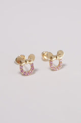 14K Gold Pink Stone Mouse Ribbon Screw Back Stud Piercing Earring - Pretty At Sam