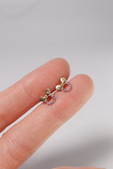 14K Gold Pink Stone Mouse Ribbon Screw Back Stud Piercing Earring - Pretty At Sam