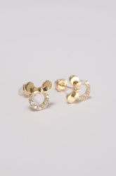 14K Solid Gold CZ Mouse Ribbon Screw Back Stud Earring - Pretty At Sam