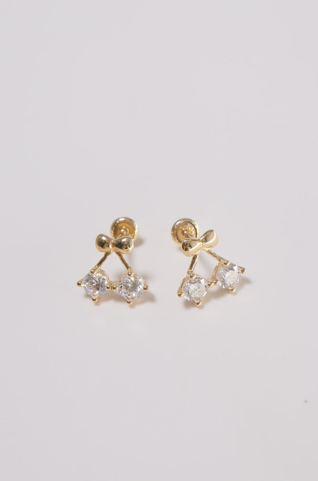 14K Solid Gold Cherry Screw Back Stud Earring - Pretty At Sam
