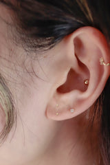 14K Solid Gold 2.5mm Diamond Cut Half Ball Screw Back Stud Earring