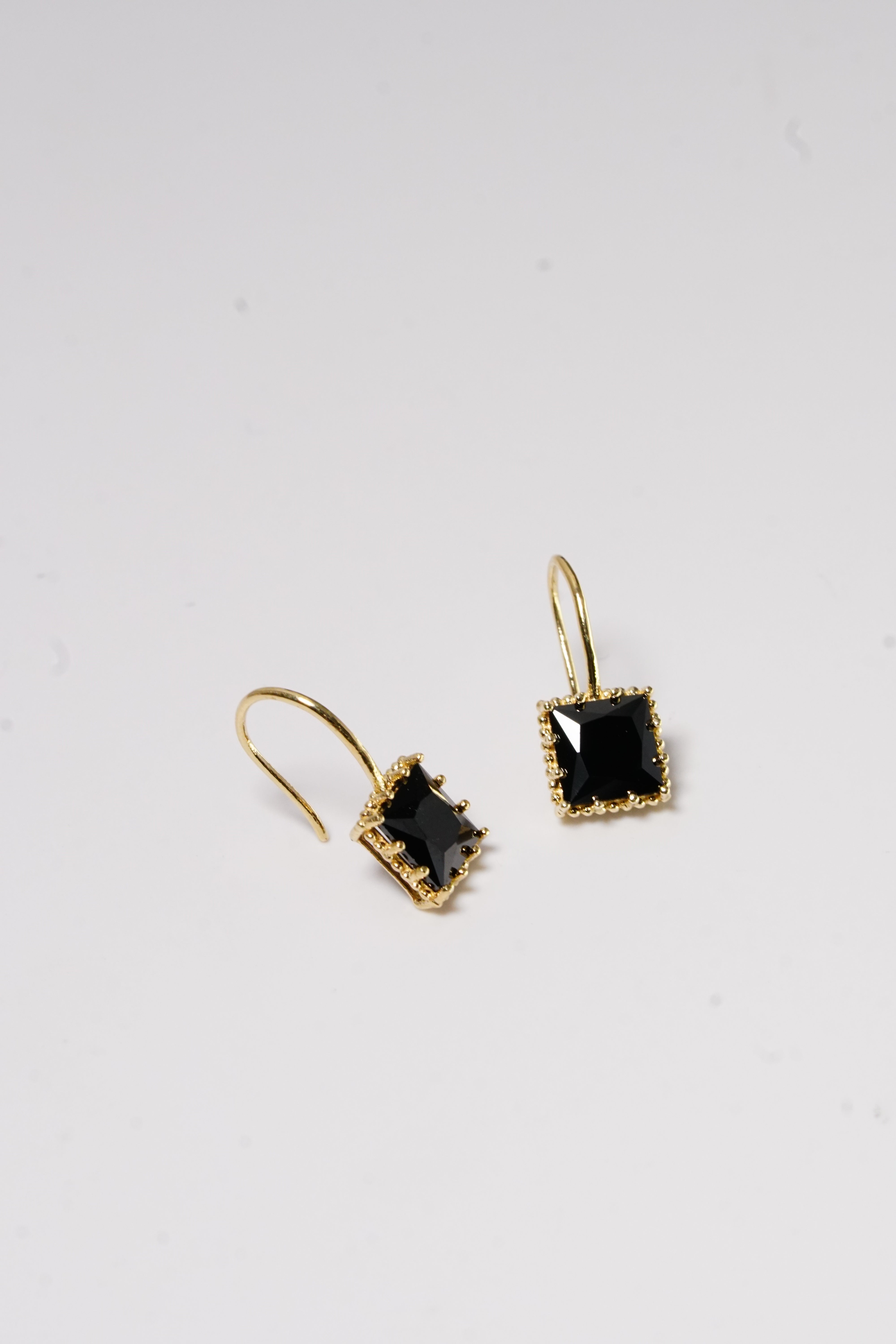 14k Solid Gold Black Stone Square Bold Hoop Earring - Pretty At Sam