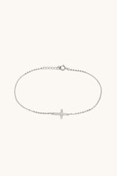 14K Solid White Gold Cross Charm With CZ Stone Bracelet