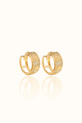 14K Solid Gold Screw Motif Pavé Huggie Hoop Earrings