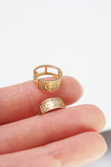14K Solid Gold Screw Motif Pavé Huggie Hoop Earrings