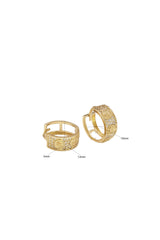 14K Solid Gold Screw Motif Pavé Huggie Hoop Earrings
