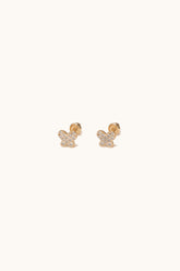 14K Solid Gold CZ Butterfly Screw Back Stud Earring
