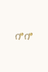 14K Solid Gold CZ Horse Shoes Screw Back Stud Earring