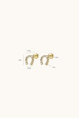 14K Solid Gold CZ Horse Shoes Screw Back Stud Earring