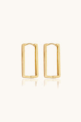 14K Solid Gold Long Rectangle Huggies Hoop Earring
