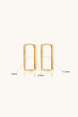 14K Solid Gold Long Rectangle Huggies Hoop Earring