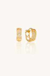 14K Solid Gold Pavé X-Design Huggie Hoop Earrings