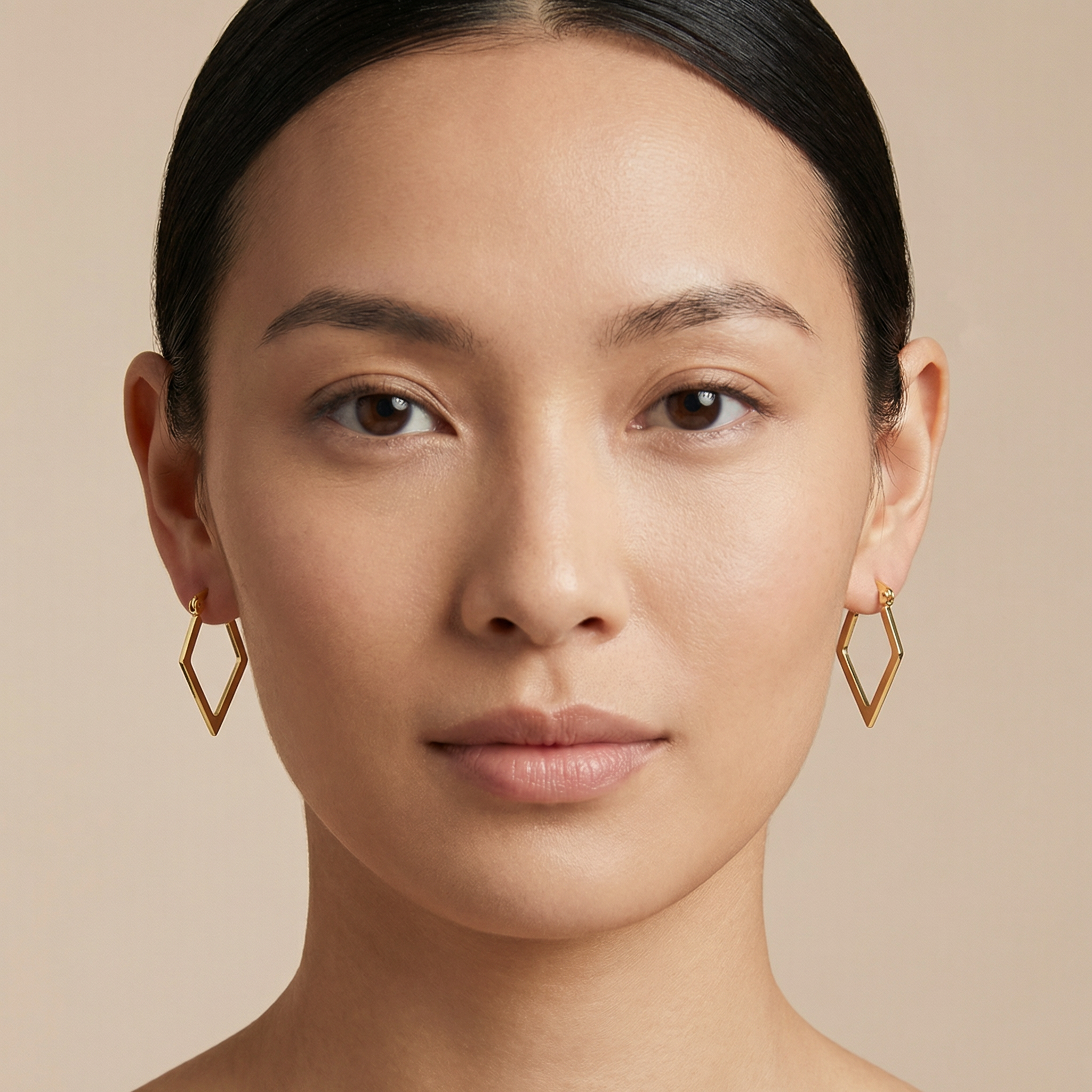 Modern rhombus gold hoop earrings with 25mm drop
